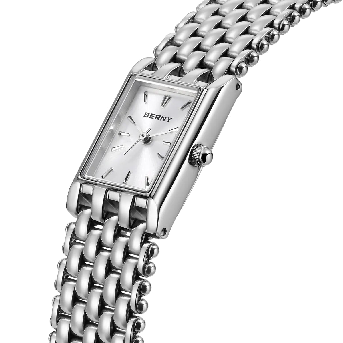 BERNY 2066L Women's Mini Silver Square Quartz Dress Watch - Top G Watches