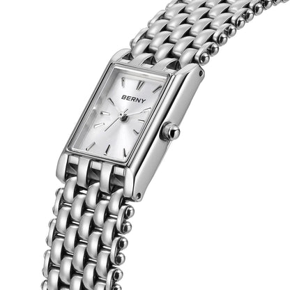 BERNY 2066L Women's Mini Silver Square Quartz Dress Watch - Top G Watches