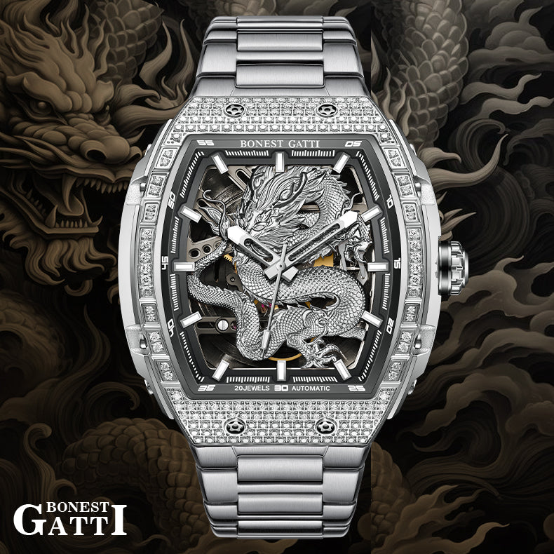 Bonest Gatti Barrel Dragon BG5605S – Steel Bracelet Automatic with Zircon Bezel - Top G Watches
