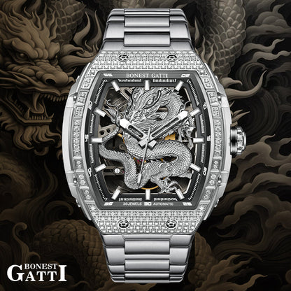 Bonest Gatti Barrel Dragon BG5605S – Steel Bracelet Automatic with Zircon Bezel - Top G Watches
