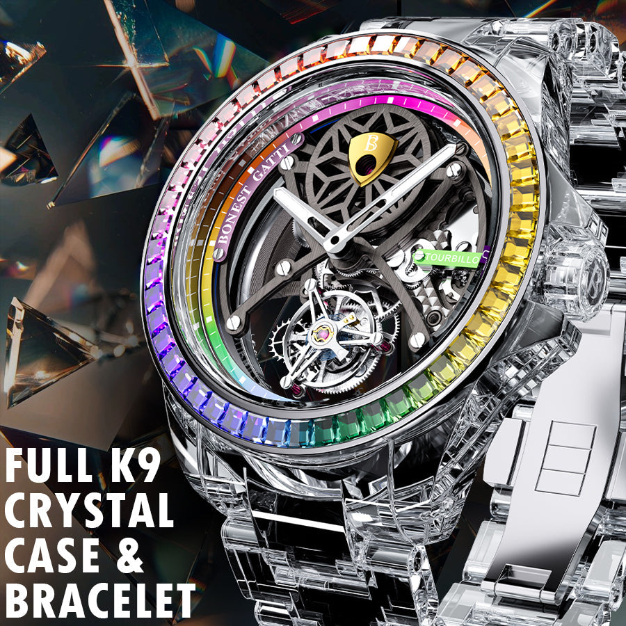 Bonest Gatti BG7002 Rainbow Tourbillon – Transparent K9 Crystal Masterpiece Watch - Top G Watches