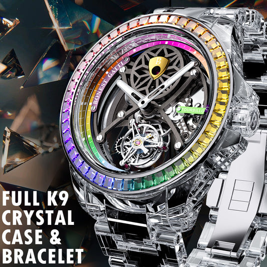 Bonest Gatti BG7002 Rainbow Tourbillon – Transparent K9 Crystal Masterpiece Watch - Top G Watches