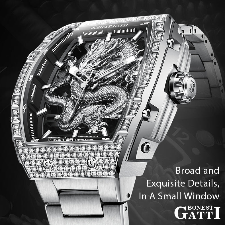 Bonest Gatti Barrel Dragon BG5605S – Steel Bracelet Automatic with Zircon Bezel - Top G Watches