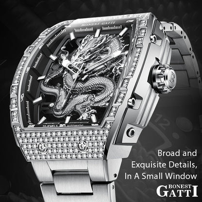 Bonest Gatti Barrel Dragon BG5605S – Steel Bracelet Automatic with Zircon Bezel - Top G Watches