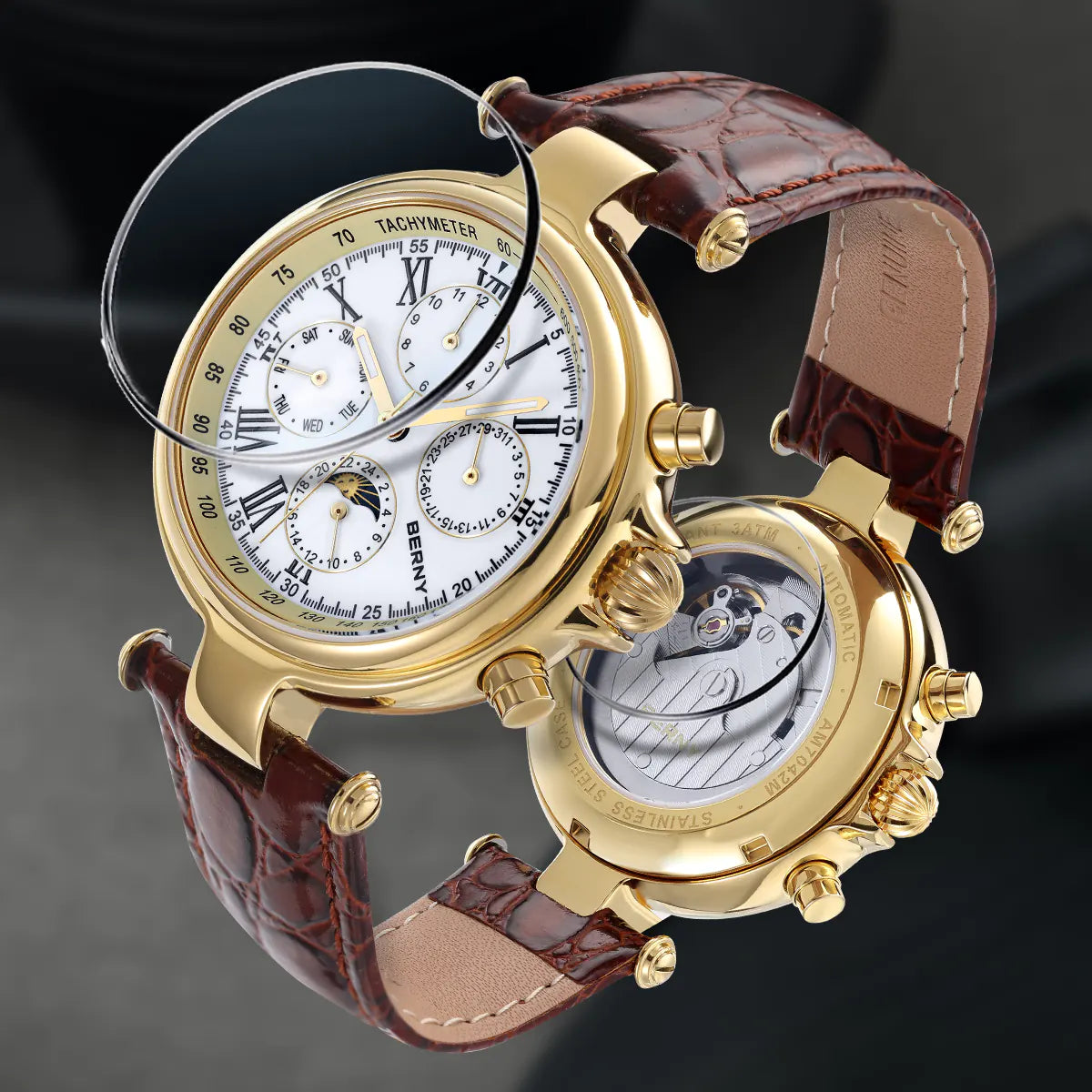 BERNY AM7042M Automatic Full Calendar Dress Watch – Roman Numerals - Top G Watches