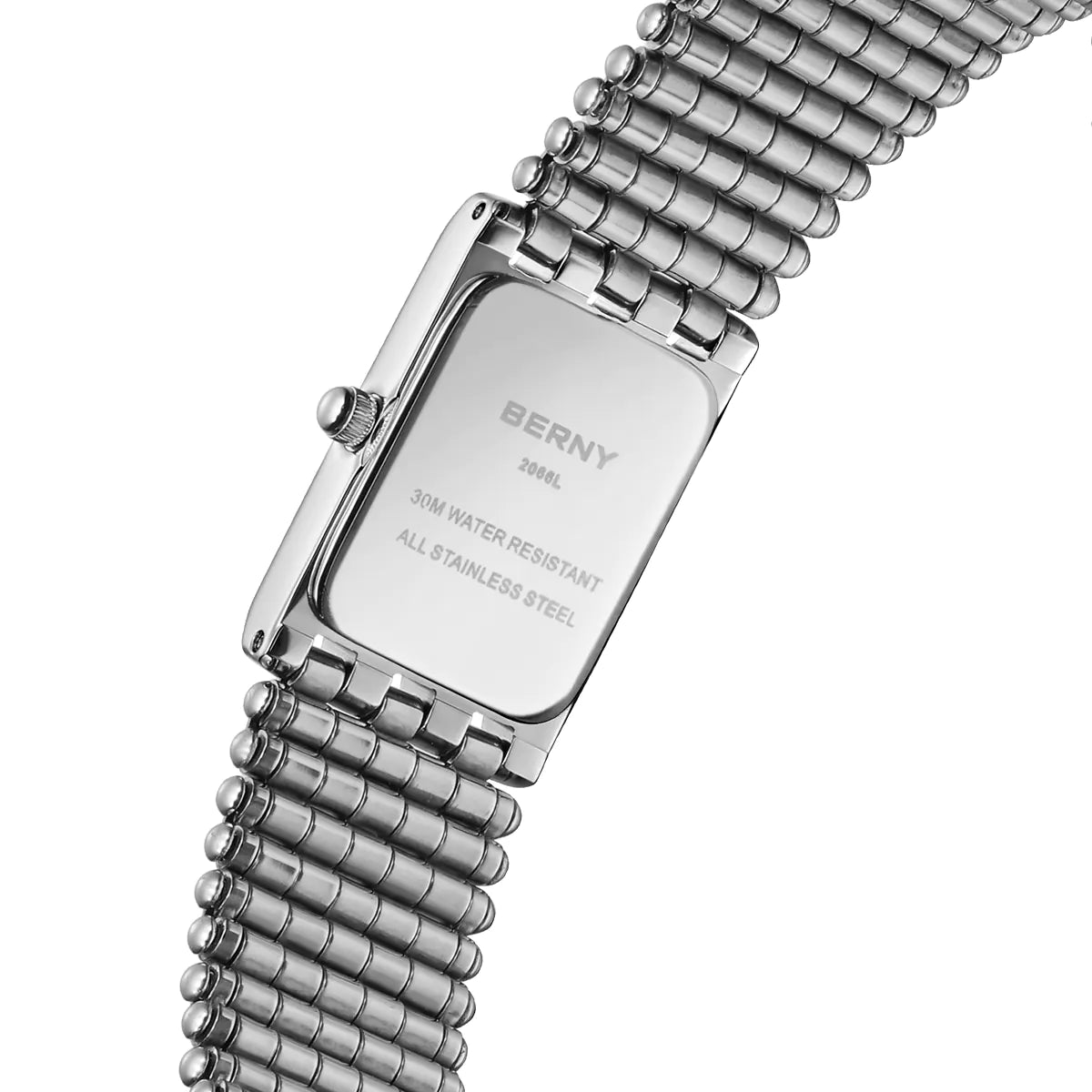 BERNY 2066L Women's Mini Silver Square Quartz Dress Watch - Top G Watches