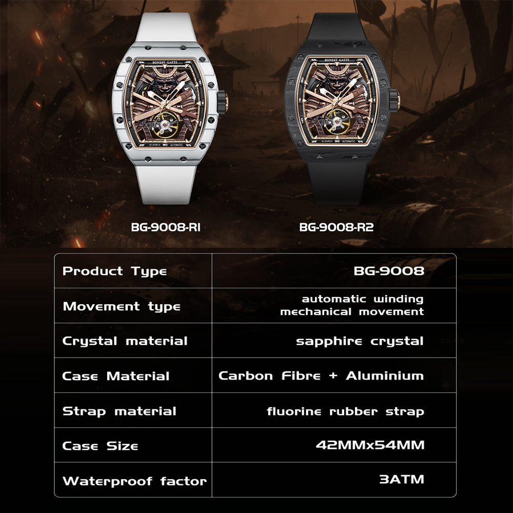 Bonest Gatti BG9008 Phantom Black – Carbon Skeleton Tourbillon Automatic Watch - Top G Watches