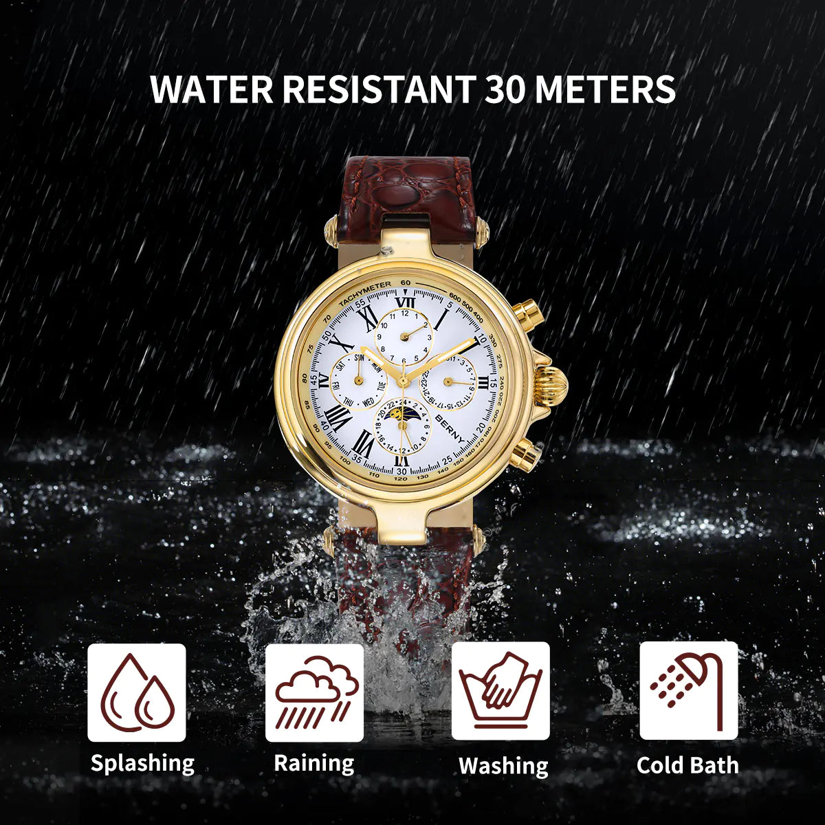BERNY AM7042M Automatic Full Calendar Dress Watch – Roman Numerals - Top G Watches