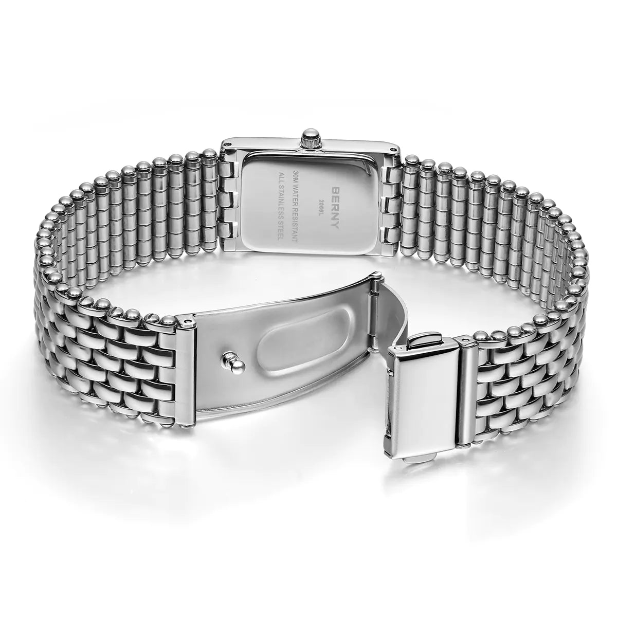 BERNY 2066L Women's Mini Silver Square Quartz Dress Watch - Top G Watches