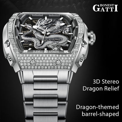 Bonest Gatti Barrel Dragon BG5605S – Steel Bracelet Automatic with Zircon Bezel - Top G Watches
