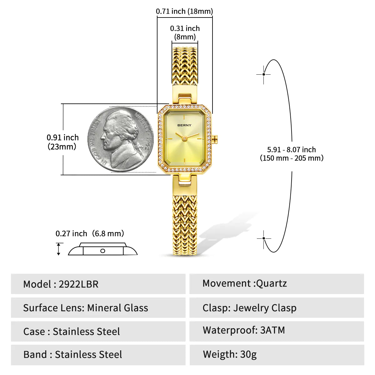 BERNY 2922L Women's Luxury Quartz Watch & Matching Bracelet Set - Top G Watches