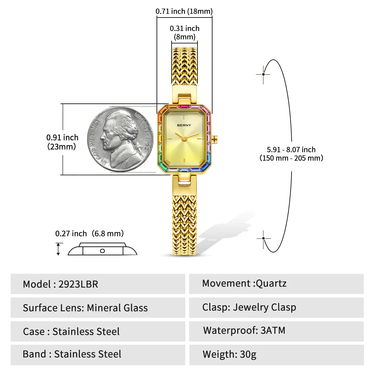 BERNY 2923L Women's Quartz Watch & Matching Bracelet Jewellery Set - Top G Watches