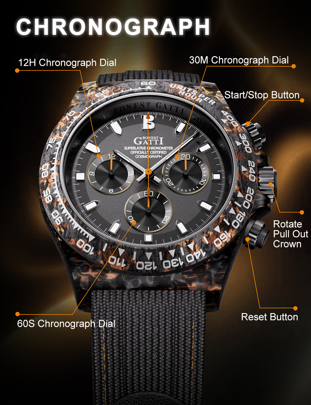 Bonest Gatti BG9010 Carbon Fibre Automatic Chronograph – Sport-Precision Craft - Top G Watches