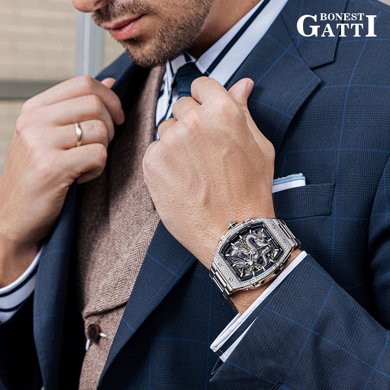 Bonest Gatti Barrel Dragon BG5605S – Steel Bracelet Automatic with Zircon Bezel - Top G Watches