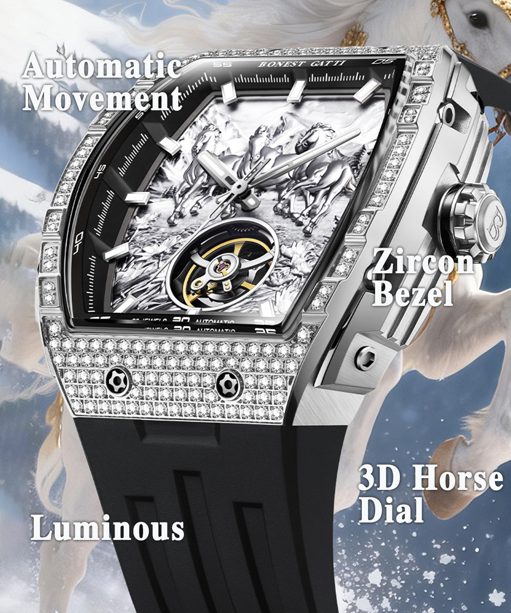 Bonest Gatti Year of the Horse BG5006 – Automatic Skeleton Zircon Bezel - Top G Watches