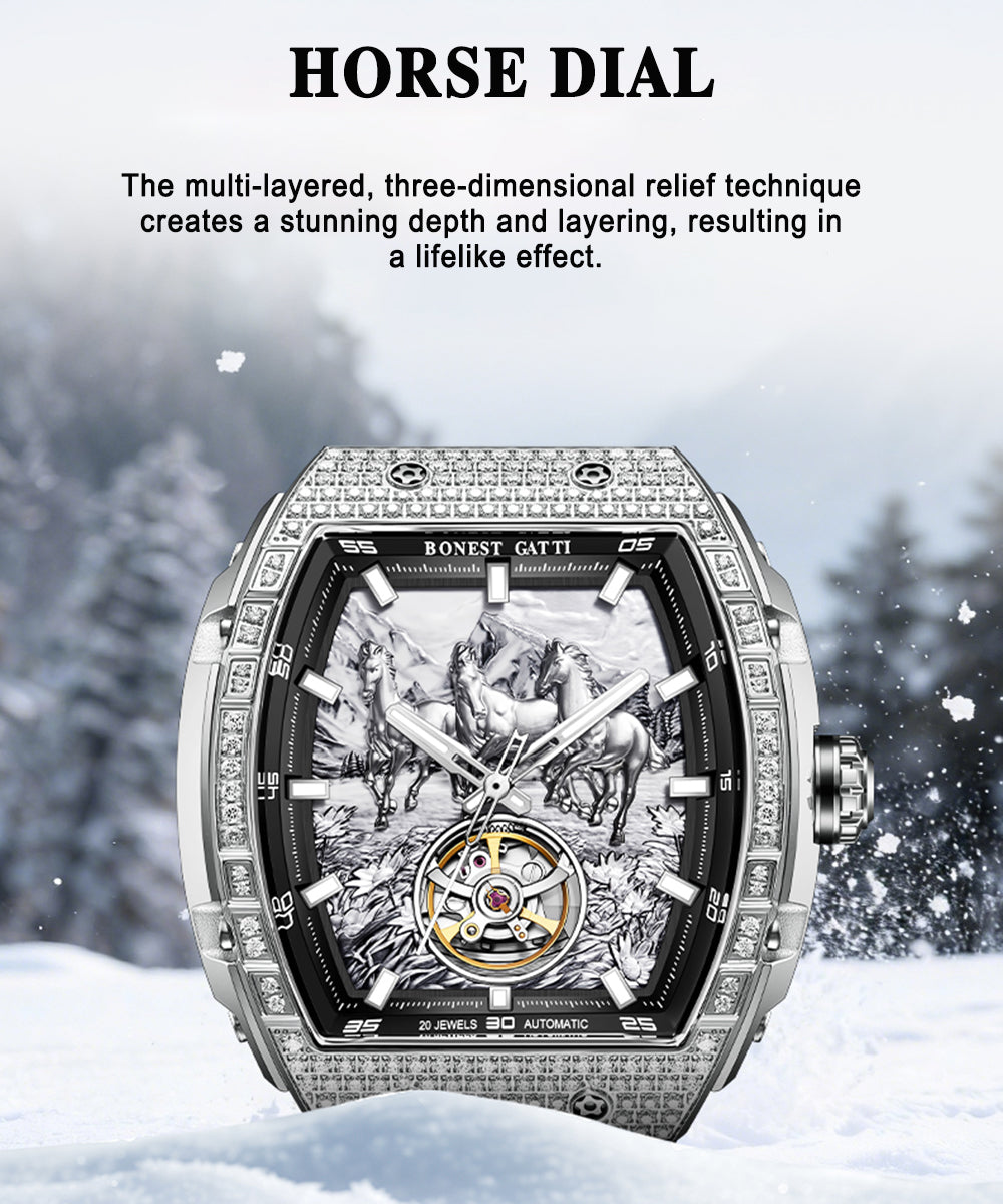 Bonest Gatti Year of the Horse BG5006 – Automatic Skeleton Zircon Bezel - Top G Watches