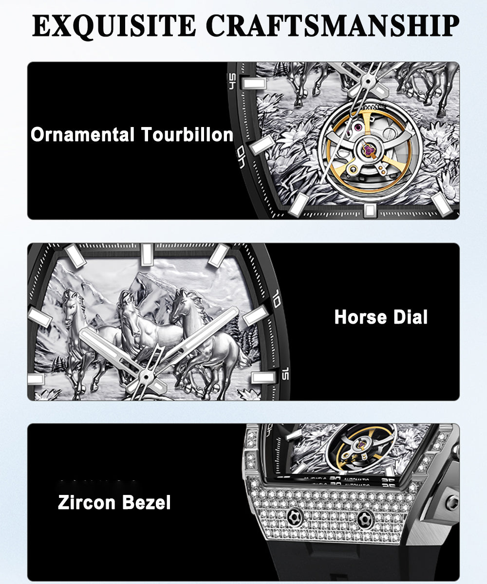 Bonest Gatti Year of the Horse BG5006 – Automatic Skeleton Zircon Bezel - Top G Watches