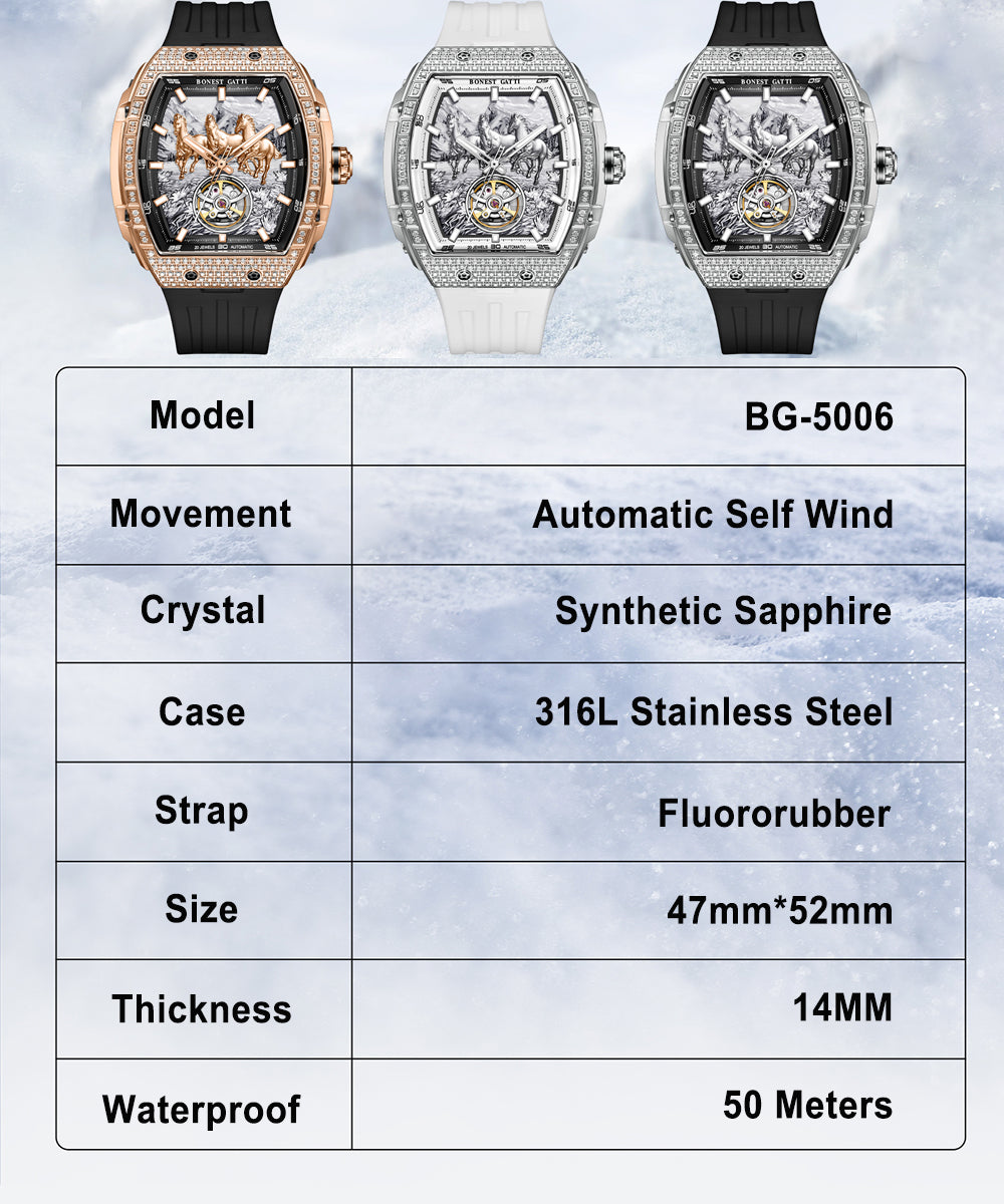 Bonest Gatti Year of the Horse BG5006 – Automatic Skeleton Zircon Bezel - Top G Watches