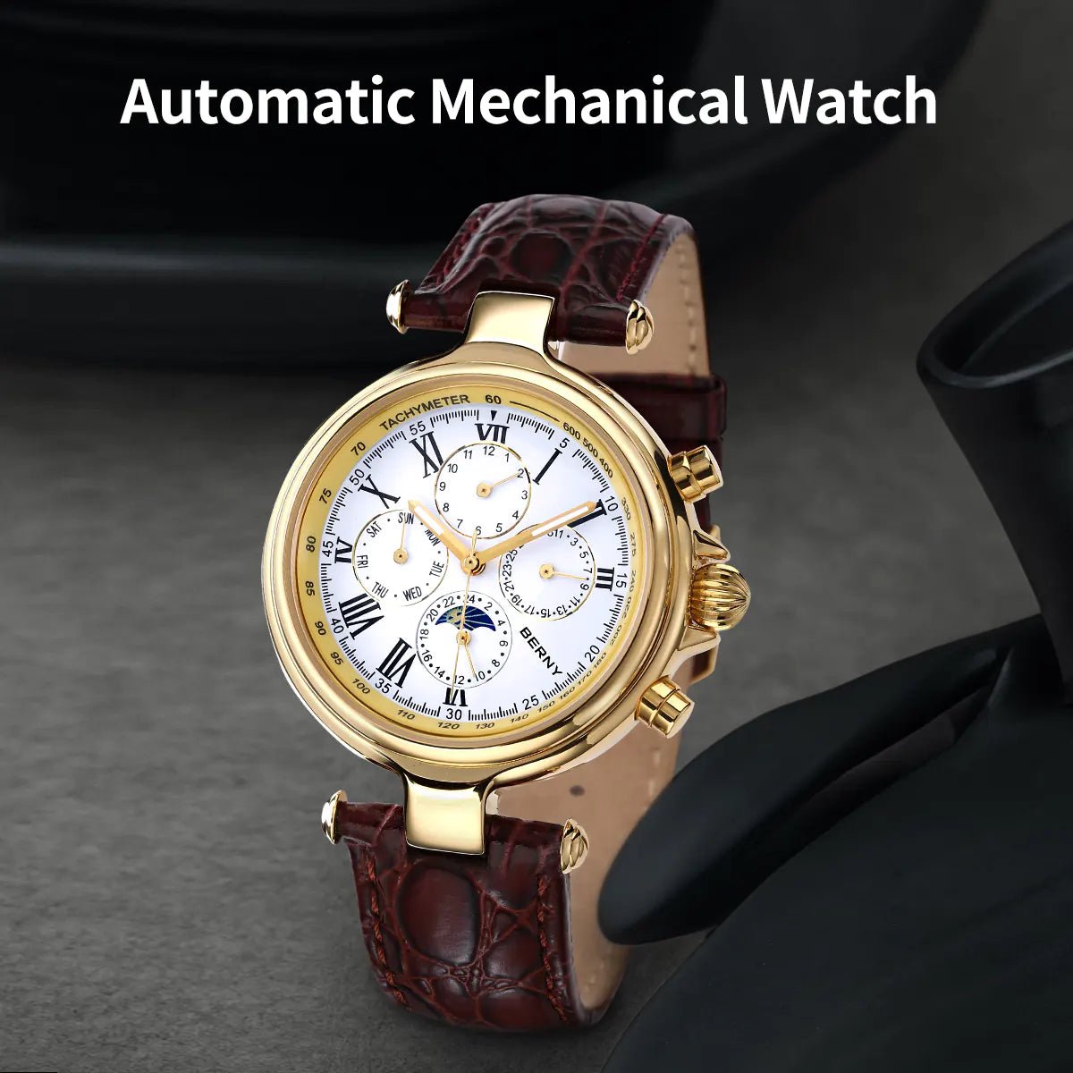BERNY AM7042M Automatic Full Calendar Dress Watch – Roman Numerals - Top G Watches