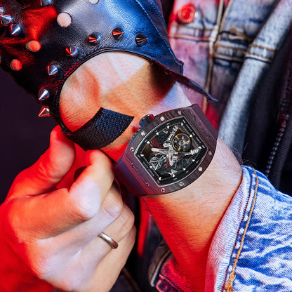 BONEST GATTI Automatic Tonneau Watch Spartan Warrior Series Carbon Fiber Skeleton Self Wind Movement Sapphire Crystal Luminous Watch BG9009 - Top G Watches