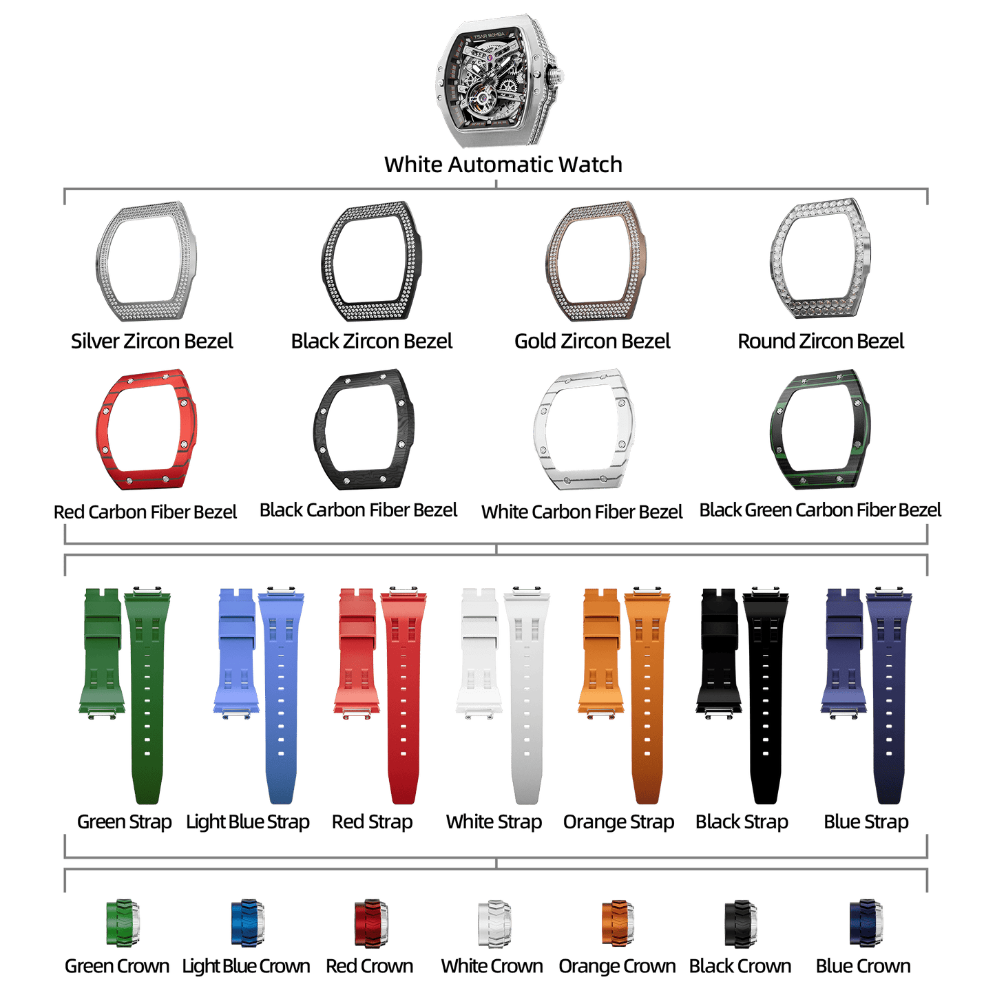 Official TSAR BOMBA TB8218D Diamond Edition – Atomic Interchangeable Automatic Watch (Multi-7 Twin Combo)