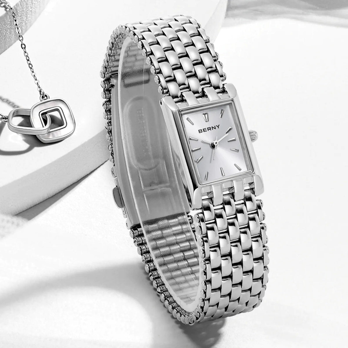 BERNY 2066L Women's Mini Silver Square Quartz Dress Watch - Top G Watches