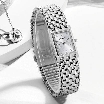 BERNY 2066L Women's Mini Silver Square Quartz Dress Watch - Top G Watches