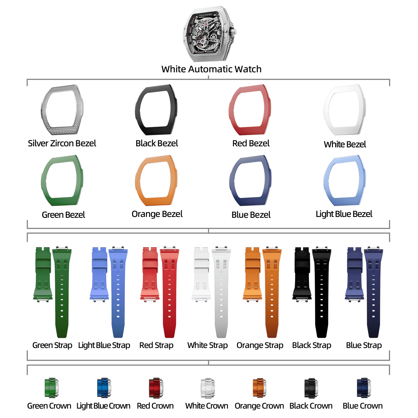 Official TSAR BOMBA TB8218D Diamond Edition – Atomic Interchangeable Automatic Watch (Multi-7 Twin Combo)