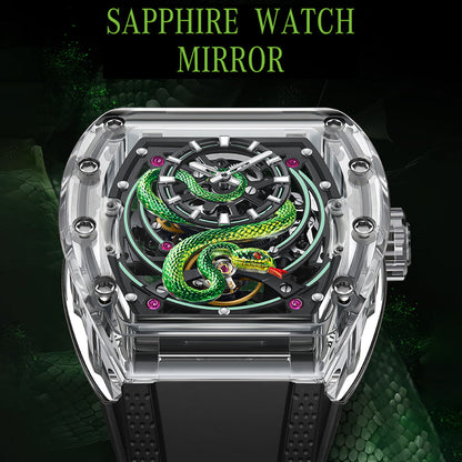 Bonest Gatti BG6004 Transparent Emerald Snake Dial – Skeleton Tonneau Watch - Top G Watches