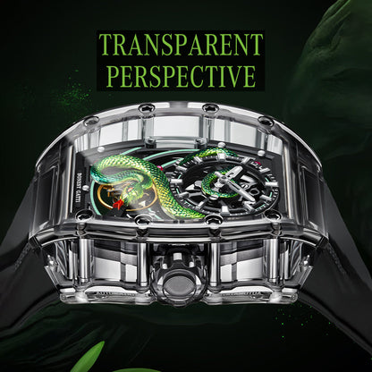 Bonest Gatti BG6004 Transparent Emerald Snake Dial – Skeleton Tonneau Watch - Top G Watches