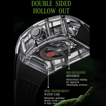 Bonest Gatti BG6004 Transparent Emerald Snake Dial – Skeleton Tonneau Watch - Top G Watches