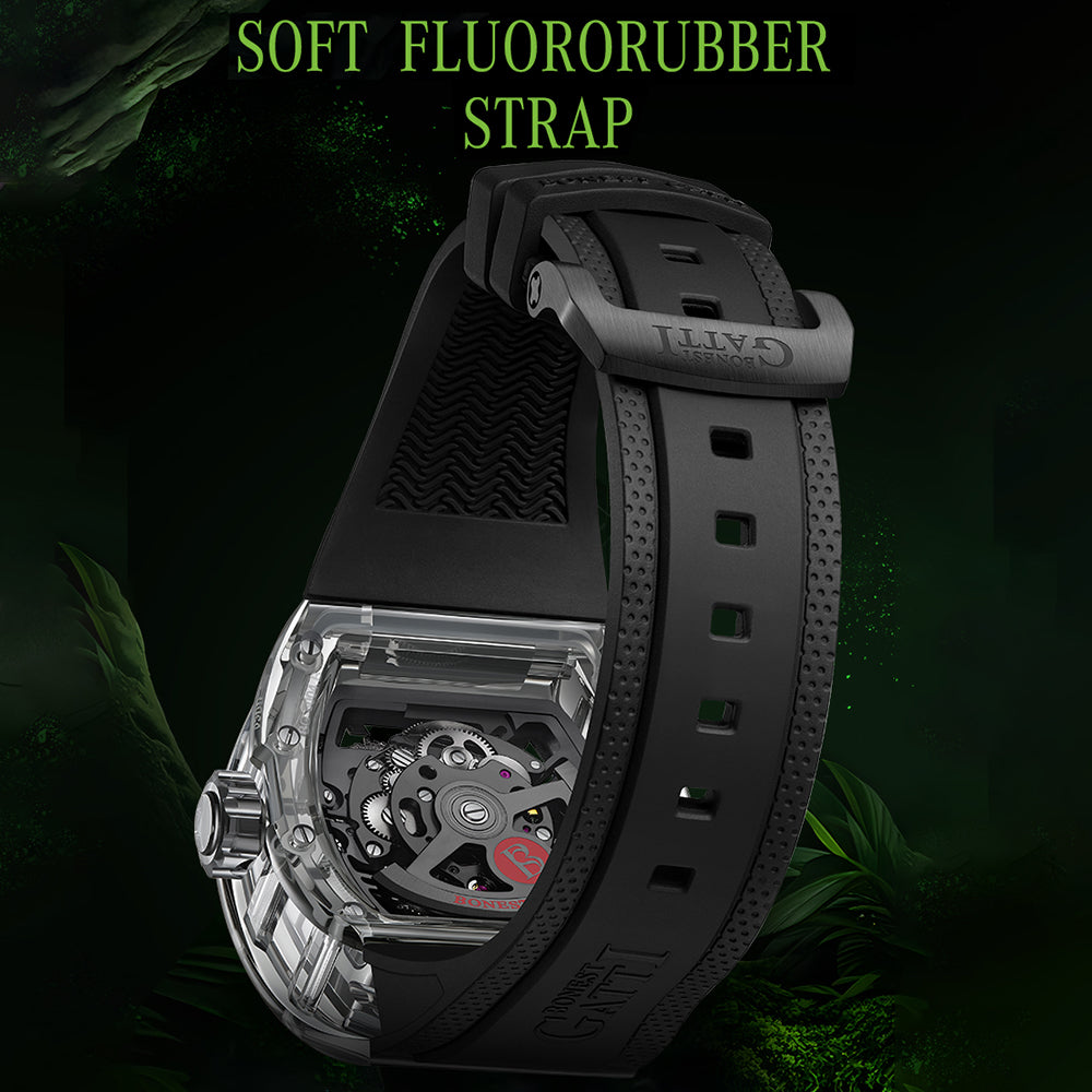 Bonest Gatti BG6004 Transparent Emerald Snake Dial – Skeleton Tonneau Watch - Top G Watches