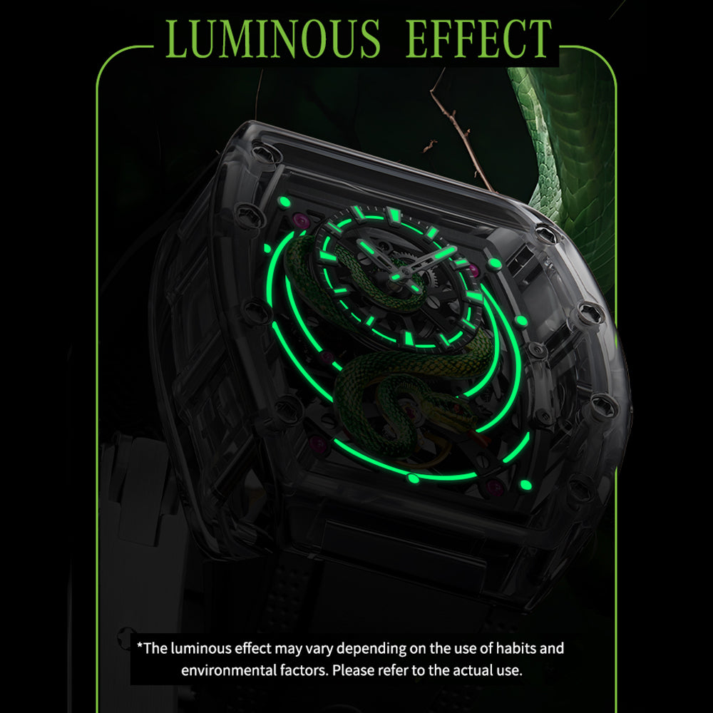 Bonest Gatti BG6004 Transparent Emerald Snake Dial – Skeleton Tonneau Watch - Top G Watches