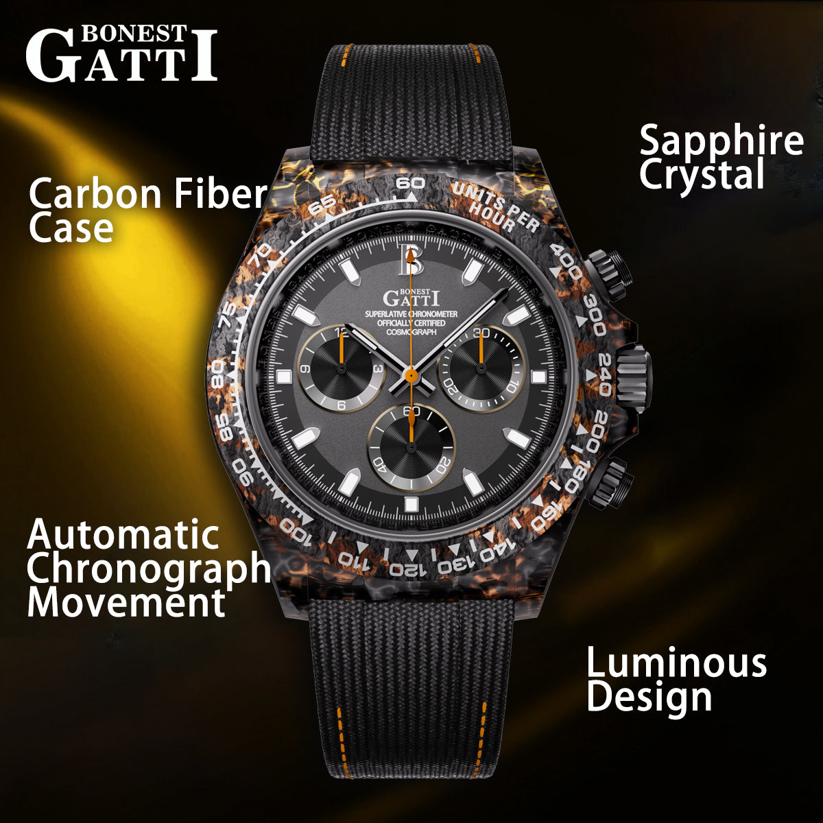 Bonest Gatti BG9010 Carbon Fibre Automatic Chronograph – Sport-Precision Craft - Top G Watches