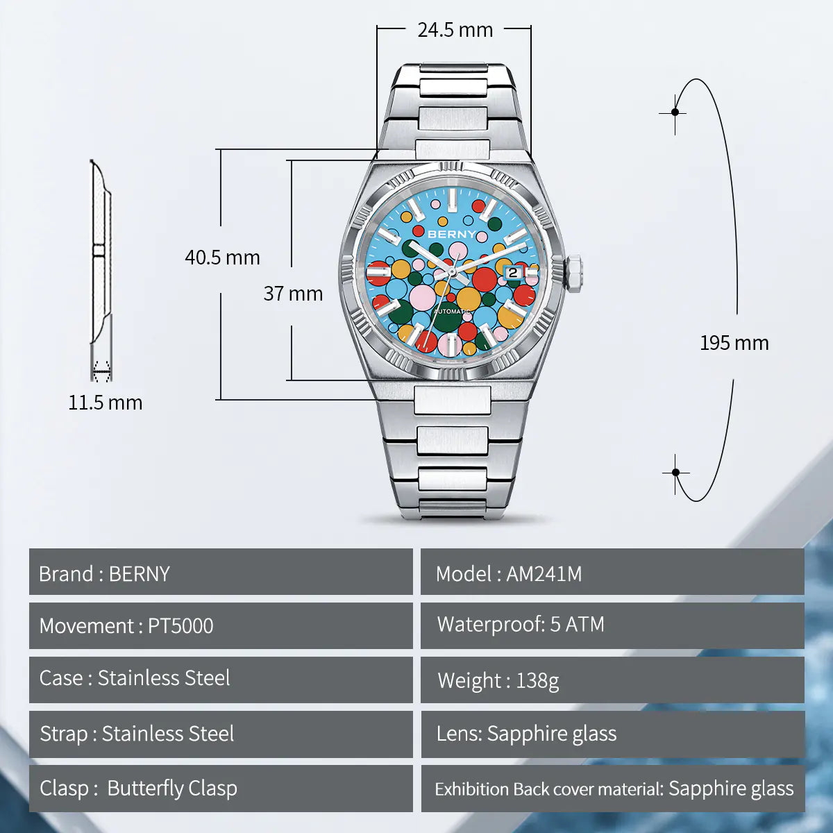 BERNY AM241M Automatic Watch – Interchangeable Bezels & Sapphire