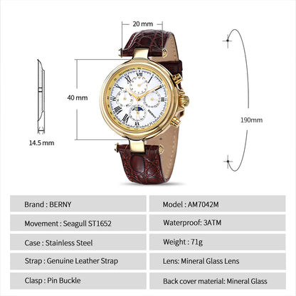 BERNY AM7042M Automatic Full Calendar Dress Watch – Roman Numerals - Top G Watches