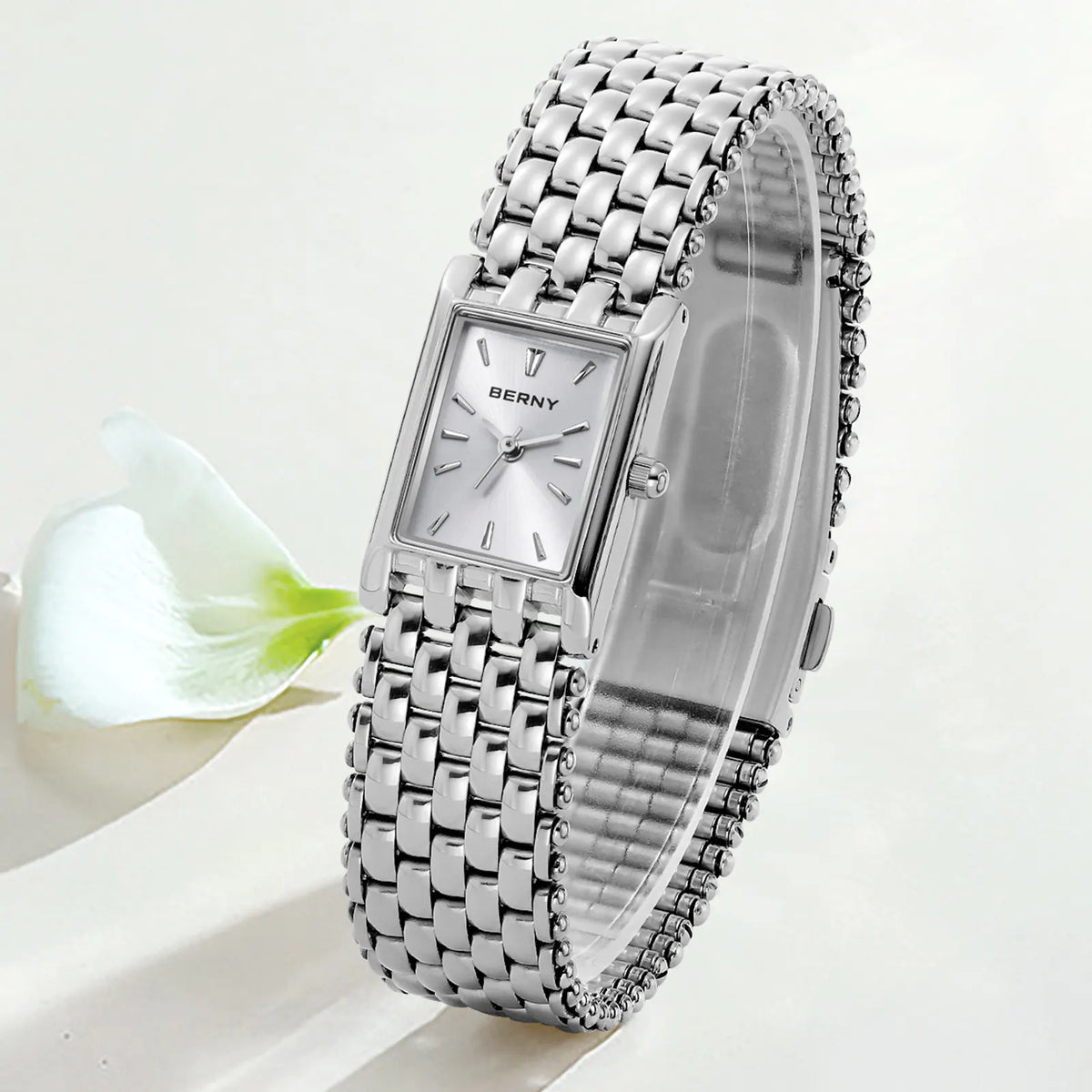 BERNY 2066L Women's Mini Silver Square Quartz Dress Watch - Top G Watches
