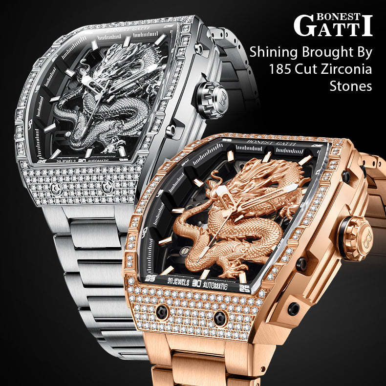 Bonest Gatti Barrel Dragon BG5605S – Steel Bracelet Automatic with Zircon Bezel - Top G Watches