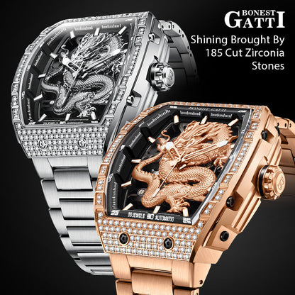 Bonest Gatti Barrel Dragon BG5605S – Steel Bracelet Automatic with Zircon Bezel - Top G Watches
