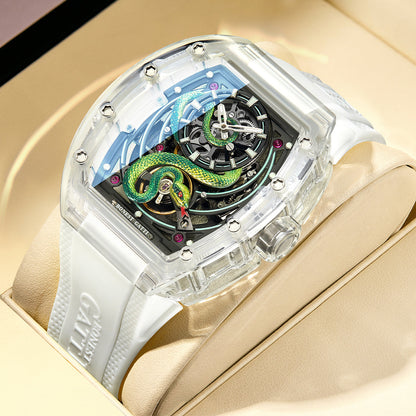 Bonest Gatti BG6004 Transparent Emerald Snake Dial – Skeleton Tonneau Watch - Top G Watches
