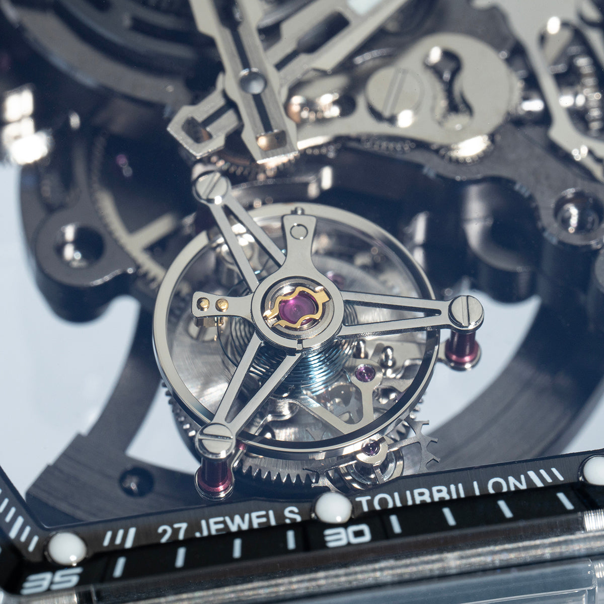 BONEST GATTI Tourbillon K9 Crystal Transparent Case Tonneau watch Skeleton Movement  Watch Fluororubber Strap BG7001 - Top G Watches