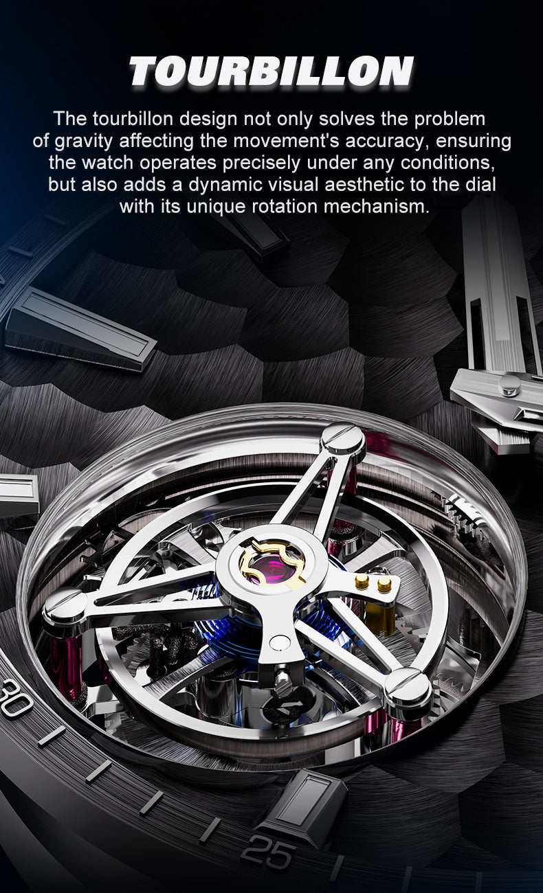 BONEST GATTI Hammer Pattern Automatic Tourbillon Watch Self Wind 80H Power Reserve Sapphire Crystal Luminous Watch BG7005 - Top G Watches