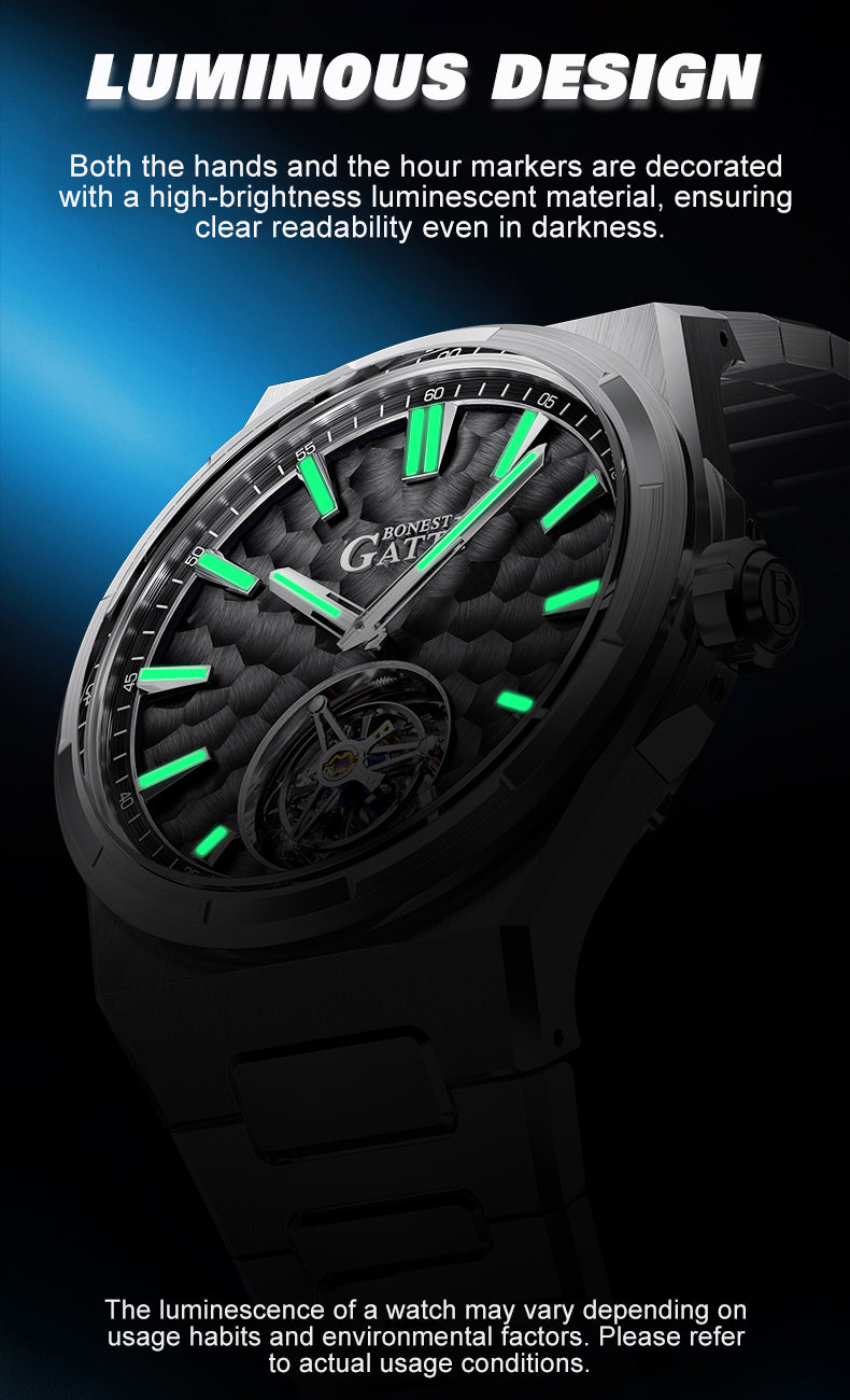BONEST GATTI Hammer Pattern Automatic Tourbillon Watch Self Wind 80H Power Reserve Sapphire Crystal Luminous Watch BG7005 - Top G Watches