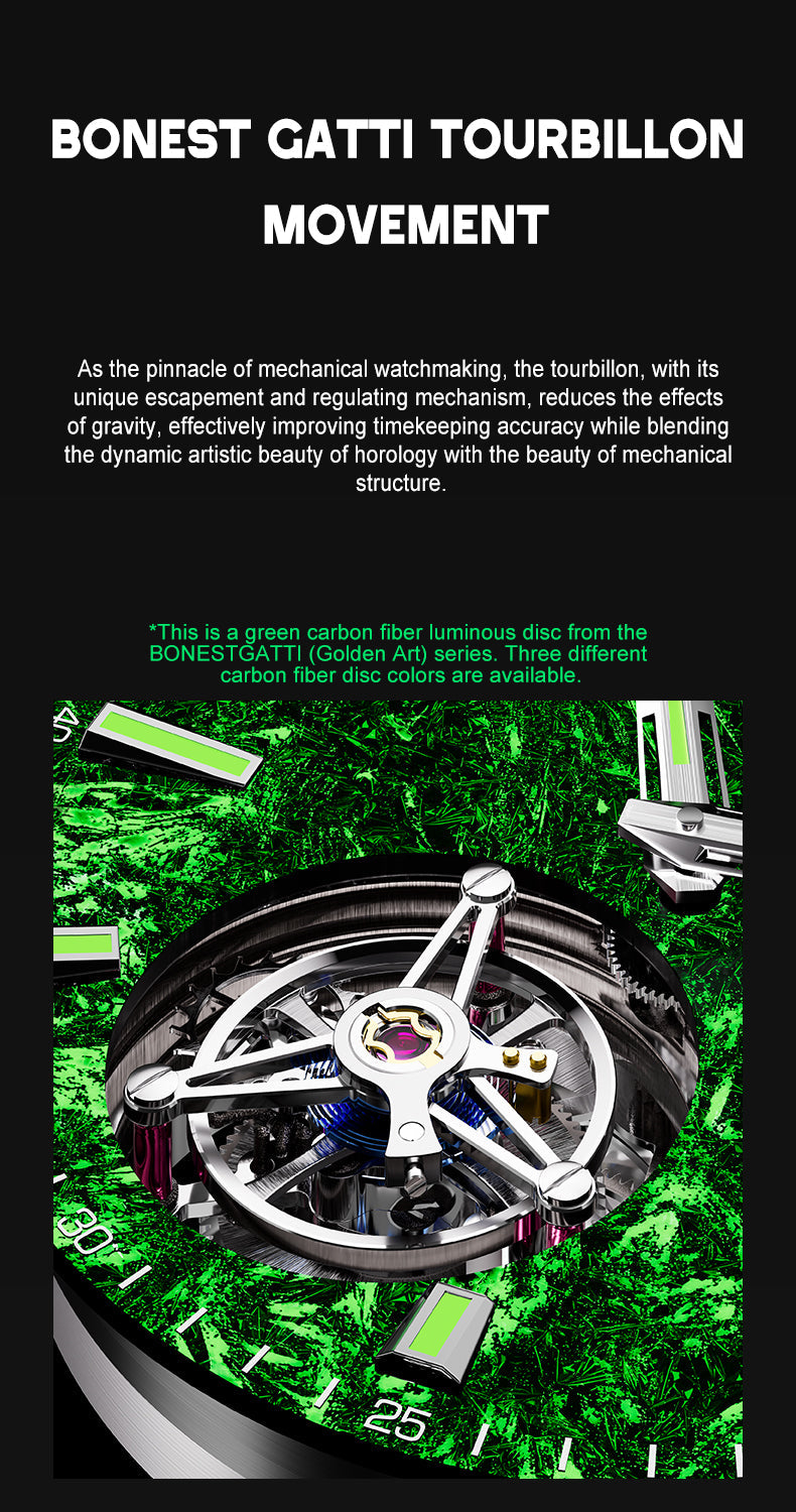 Bonest Gatti BG7006 Carbon Fiber – Luminous Tourbillon Automatic Sapphire Watch - Top G Watches