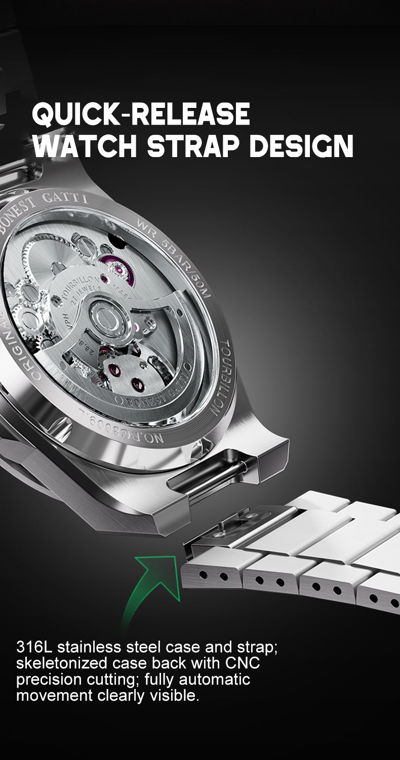 Bonest Gatti BG7006 Carbon Fiber – Luminous Tourbillon Automatic Sapphire Watch - Top G Watches