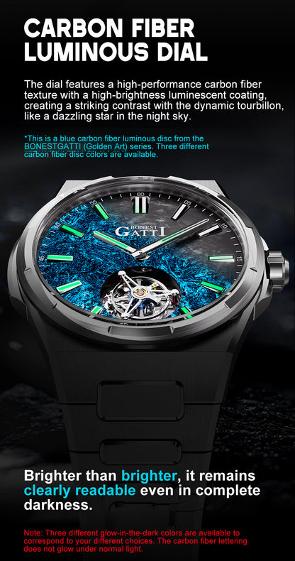 Bonest Gatti BG7006 Carbon Fiber – Luminous Tourbillon Automatic Sapphire Watch - Top G Watches