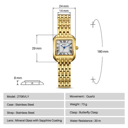 BERNY 2706VLY Women's Gold Square Quartz Dress Watch - Top G Watches