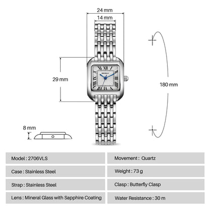 BERNY 2706VLS Women's Square Textured Dial Watch – Japanese Quartz - Top G Watches