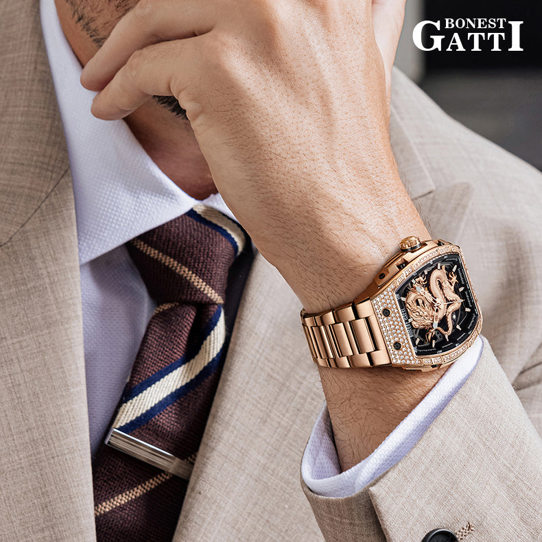 Bonest Gatti Barrel Dragon BG5605S – Steel Bracelet Automatic with Zircon Bezel - Top G Watches