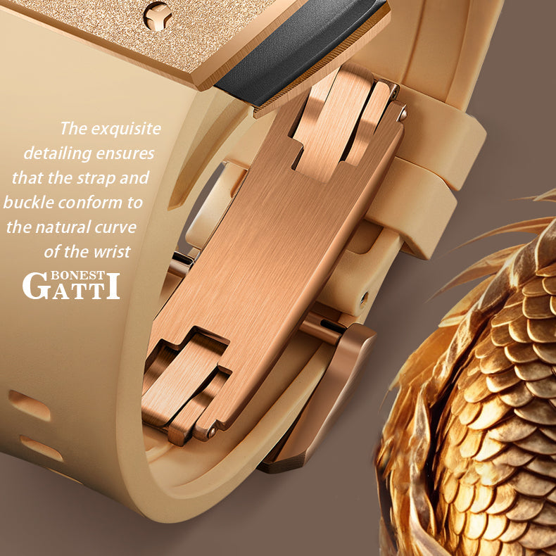 BONEST GATTI Tonneau Shaped Dragon theme frosted gold finishing Case Men's Automatic Mechanical Watch Luminous GB5003 - Top G Watches